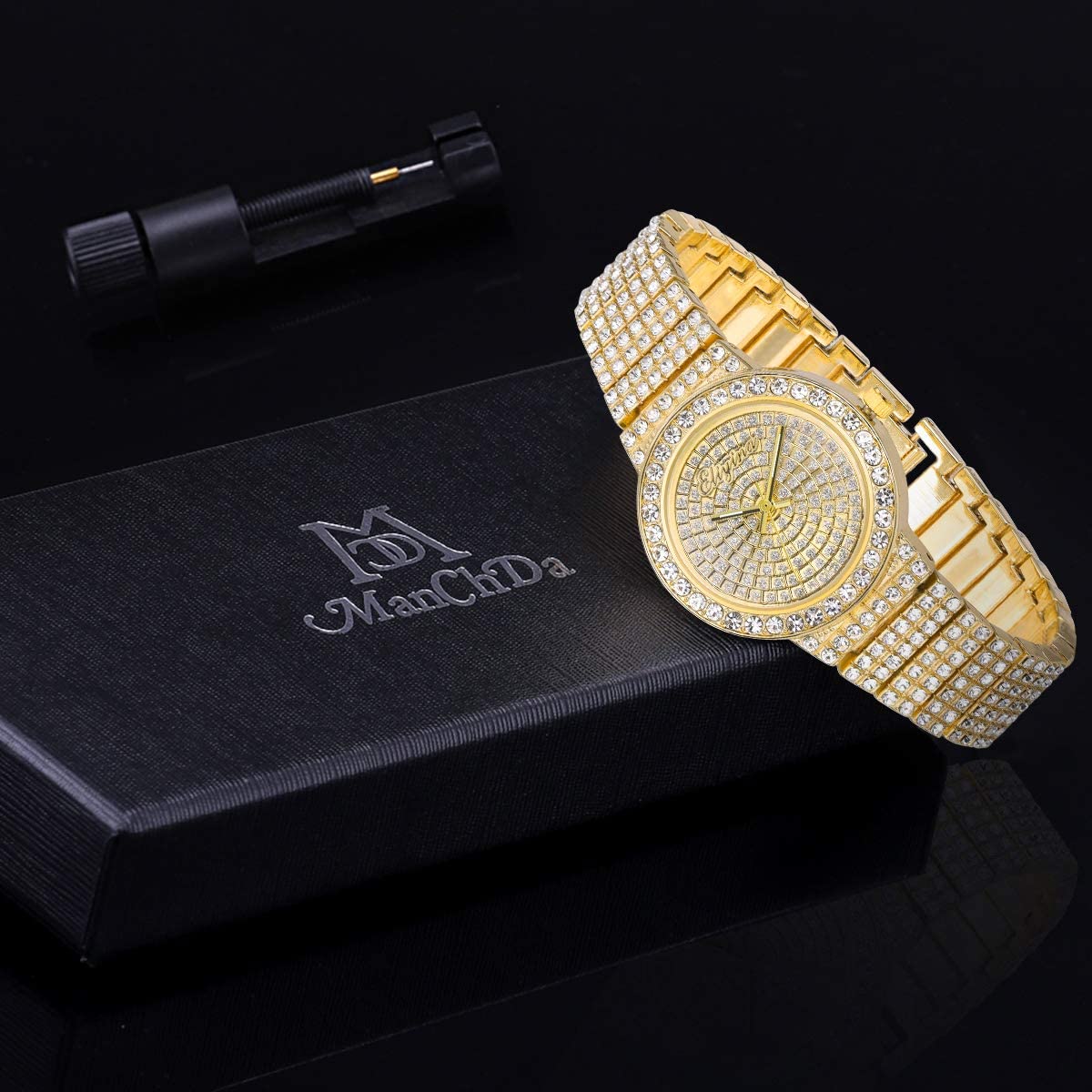 ManChDa Diamond Watch Silver Watch for Women Men Rhinestone Watches Ice Out Watch Full Diamonds Watch Quartz Crystal Stainless Steel Gold Watch Women Men Wrist Watch - Image 7
